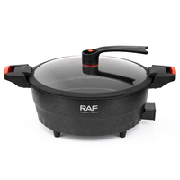 Marmite Électrique de Table RAF R.95428M-110 6L 1300W 32CM en Aluminium avec Surface Antiadhésive, Couvercle en Verre et Grille de Cuisson à la Vapeur pour Plats de Fruits de Mer
