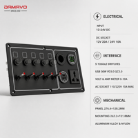 Panneau de commutation 5 voies 12V/24V avec fusibles, USB PD3.0 QC3.0 30W, ampèremètre, voltmètre, prise DC et prise AC DAMAVO pour bateau, camping-car, camion
