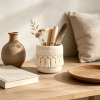 Panier de rangement rond tressé à pompons, best-seller, organisateur de bureau pour cosmétiques et pinceaux de maquillage