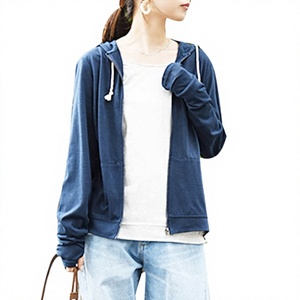 Sudadera con capucha ligera azul marino para mujer, con cremallera, manga larga, informal, suave y cómoda para uso diario, prenda exterior para combinar capas - Product Image 2