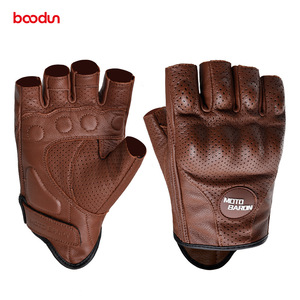 ถุงมือขี่มอเตอร์ไซค์ Moto Baron แบบครึ่งนิ้ว หนังวัว สีน้ำตาล สำหรับทุกเพศ - Product Image 1