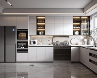 Meubles de cuisine modulaires modernes en verre acrylique haute brillance Lesso Home, ignifuges et écologiques pour villa