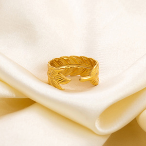 Feather Shape <b>Titanium</b> Steel <b>Ring</b> Adjustable Unisex Jewelry Gift - Product Image 4