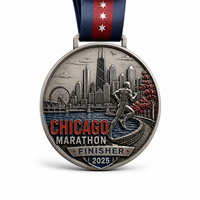 Médaille de finisseur personnalisée en alliage de zinc 3D doré pour le marathon de San Francisco, avec ruban bleu, représentant le Golden Gate Bridge.