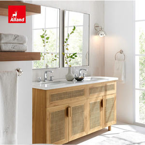 Meuble-lavabo moderne Allandcabinet sur mesure avec cadre en bois et porte en <span class=keywords><strong>rotin</strong></span>, double vasque encastrée sous le meuble pour salle <span class=keywords><strong>de</strong></span> bain - Product Image 5