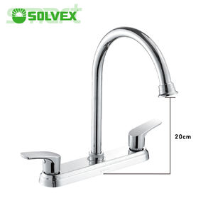 Robinet mélangeur contemporain à double poignée SOLVEX pour cuisines, utilisation en centre commercial, montage <span class=keywords><strong>sur</strong></span> plan de travail, installation à 3 trous, corps en laiton chromé durable - Product Image 3