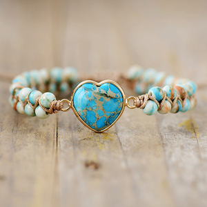 Imperial Stone Jewelry Heart-Shaped Turquoise Beaded <b>Adjustable</b> <b>Bracelet</b> For Gift Fashion String <b>Bracelets</b> - Product Image 1