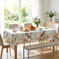 Nappe de table durable en polyester imprimé pour les fêtes, le printemps et l'été, motif floral d'oiseaux et de branches, idéale pour les pique-niques et les dîners