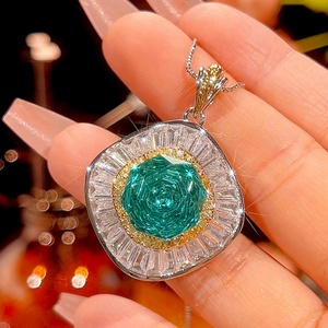 Fashion Eco-friendly Copper Gold Plated 14-10mm Paraiba Green Zircon Floral Necklace <b>Earrings</b> Ring <b>Set</b> Personalized Jewelry <b>Sets</b> - Product Image 5