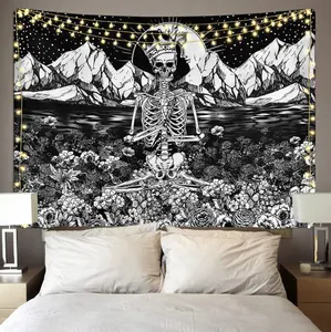 Black Skull Tapestry Trang Trí Nội Thất Bức Tranh Tường Treo Vải Trang Trí Tường Halloween