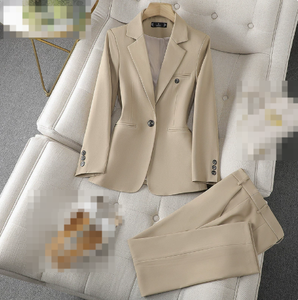 Costume de <span class=keywords><strong>tailleur</strong></span> décontracté pour <span class=keywords><strong>femme</strong></span> bleu/cafet/<span class=keywords><strong>kaki</strong></span>, printemps et automne, haut de gamme, élégant pour le bureau, à double boutonnage, avec <span class=keywords><strong>pantalon</strong></span> - Product Image 4