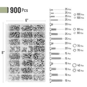 <span class=keywords><strong>Kit</strong></span> d'assortiment d'écrous et boulons en acier inoxydable de qualité industrielle 900pcs Phillips à tête plate avec rondelles - Product Image 2