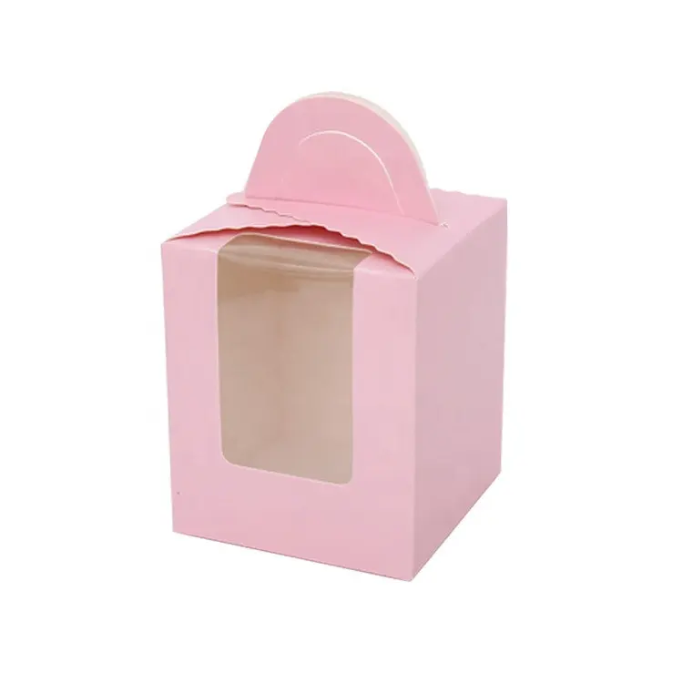 Kotak Kemasan Kue Mangkuk Pegangan Portabel Kecil Kustom untuk Makanan Penutup Wadah Cupcake dan Kotak Kue Biasa dengan Pembagi Nampan