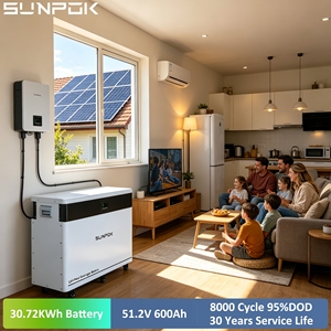 ระบบโซลาร์เซลล์บ้านแบบใหม่ของซันพ็อก พร้อมระบบจัดการแบตเตอรี่อัจฉริยะ (Smart BMS) ขนาด 30 กิโลวัตต์ 30 กิโลโวลต์แอมป์ 48 โวลต์ แบตเตอรี่ลิเธียมไอรอนฟอสเฟต (LiFePO4) 51.2 โวลต์ 600 แอมป์ชั่วโมง 30 กิโลวัตต์ชั่วโมง - Product Image 1