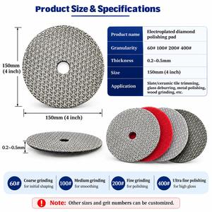 Tampons de polissage diamantés flexibles électroplaqués 4 pouces 60 #   100 #   200 #   400 #   Pour le polissage du marbre, de la pierre, de la porcelaine, des carreaux et du verre - Product Image 1