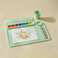 Nouveau tapis de peinture en silicone avec gobelet et palette détachables, tapis d'artisanat avec mesures pour artiste, tapis de création pour station de peinture