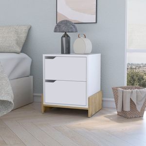 DB Ralston Mesita de noche de madera maciza de 2 cajones en macadamia blanca Estilo europeo antiguo minimalista moderno para dormitorio o apartamento U - Product Image 1