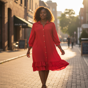 Robe décontractée douce aux tons bijoux en satin extensible grande taille, style chemise, en lin respirant, longueur ras du sol, idéale pour le travail et les climats chauds - Product Image 1