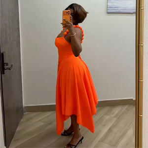 <span class=keywords><strong>Abito</strong></span> Estivo da Donna alla Moda, Personalizzabile, <span class=keywords><strong>Arancione</strong></span>, Lungo, Senza Maniche, Linea A, <span class=keywords><strong>Mini</strong></span>, in Raso, Aderente - Product Image 4