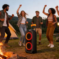 Altavoz Portátil Doble de 8 Pulgadas para Fiestas con Carrito, Micrófono Inalámbrico, Luces LED, Bluetooth, FM, USB Recargable