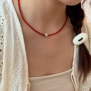 สร้อยคอลูกปัด สีดำ สีขาว สีแดง เงินแท้ S925 สร้อยคอแบบมีชั้นๆ สวมใส่ได้ทุกวัน - Product Image 3