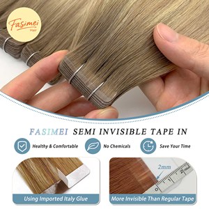 Extensions de cheveux à bandes invisibles Fasimei, cheveux humains Remy indiens européens, couleur injectée, invisibles, liées à <span class=keywords><strong>la</strong></span> <span class=keywords><strong>main</strong></span>, semi-invisibles - Product Image 5