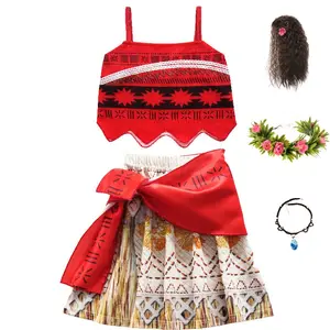 Ensemble trois pièces Moana princesse robe d'été pour filles Vaiana Halloween Cosplay Costume pour enfants robe de fête