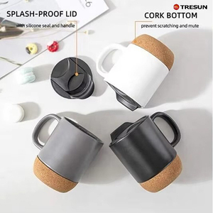 แก้วเซรามิกพอร์ซเลนฐานไม้ก๊อก 15 ออนซ์ 11 ออนซ์ แก้วมัคพิมพ์โลโก้ ของขวัญวันแม่ ชุดแก้วกาแฟสีขาวพร้อมฐานและฝาไม้ก๊อก - Product Image 4