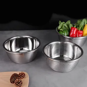 Saringan makanan & sayuran Stainless Steel, Set mangkuk pencampur penyaring makanan & sayuran kapasitas besar serbaguna