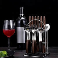 Ensemble de 24 couverts en bois de hêtre, couteaux à pâtes, fourchettes, cuillères, couteaux à steak, vaisselle de camping portable, compatible lave-vaisselle, design romain