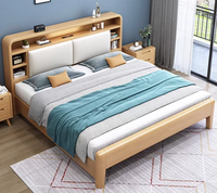 Cadre de lit en bois avec grande tête de lit, rangement, lumières LED, ports USB, lit plateforme rembourré moderne de style nordique, taille Queen, écologique