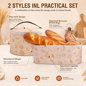 Sacs à pain réutilisables en coton et lin avec cire d'abeille biologique pour pain au levain fait maison, avec fermeture éclair pour conserver la fraîcheur - Product Image 6