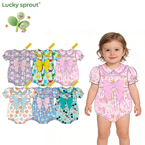 Wholesale <strong>Baby</strong> <strong>Girl</strong> Sets Smocked Children Clothing Bubble Children Big Bow Ruffles Kids Romper - Product Image 1