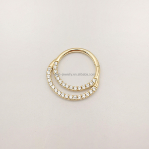 <strong>14k</strong> Solid Yellow Gold Piercing Jewelry Hoop Zircon <strong>Nose</strong> Rings Cute Design Fine Jewelry - Product Image 2