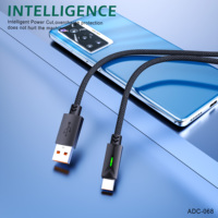 Kabel Desain Baru 3A dengan Lampu LED Hijau, Kabel Pengisian Cepat Micro USB, Kabel Data Tipe-C untuk Ponsel