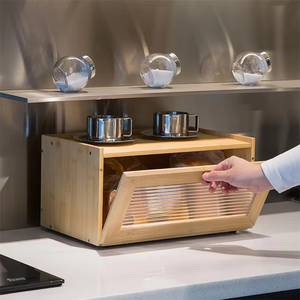 Kacamata serbaguna kotak penyimpanan roti bambu untuk meja dapur tempat sampah roti - Product Image 3