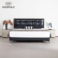 Lit Moderne de Luxe Noir en Cuir PU Véritable, Confortable et Assemblé, Taille King/Queen, avec Cadre en Bois de Pin et Fer, Idéal pour Villa