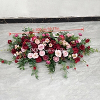 Chemin de table personnalisé en fleurs artificielles, rangée de fleurs en soie bordeaux et rose, décoration de mariage, guide de chemin, rangée de fleurs pour arche de mariage