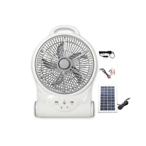 Ventilador de CA y CC, ventilador de caja oscilante de mesa recargable de 10 pulgadas con energía solar y luces LED