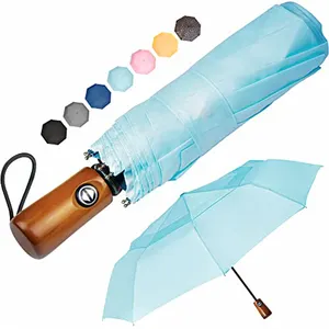 Aangepaste Goede Kwaliteit 3 Opvouwbare Automatische Paraplu 'S Waterdichte Regen Paraplu Met Houten Handvat