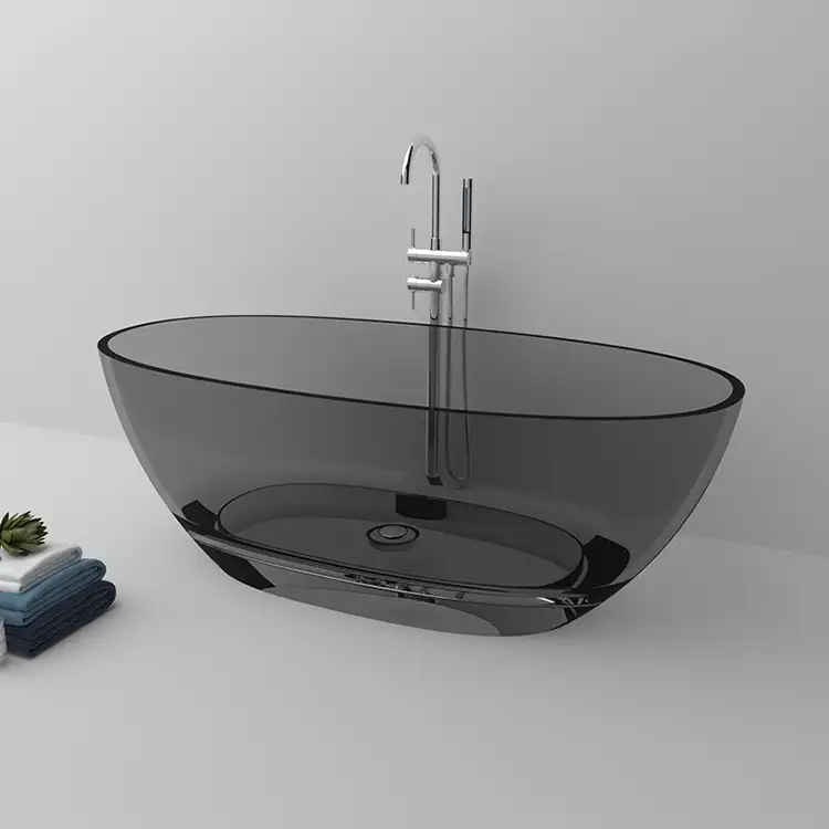 Otel badewanne 1500mm şeffaf akrilik standart banyo küvetleri bağlantısız siyah şeffaf reçine taş küvet