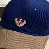 Casquette de baseball en velours côtelé avec broderie d'ours de dessin animé, à large bord, douce et réglable, pour femme, automne-hiver
