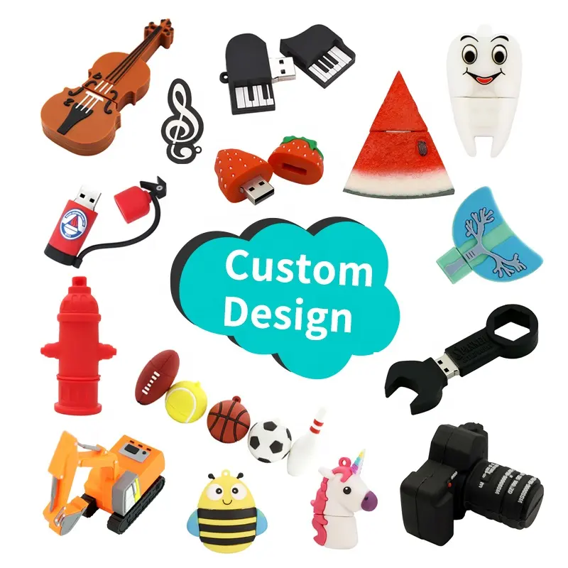 Flash Drive kustom karton 3D 2D USB 2.0 3.0, Flash Drive lembut PVC USB flashdisk 4GB 8GB 16GB 32GB