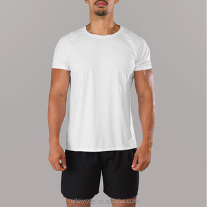 T-Shirt da Uomo Personalizzata all'Ingrosso, Alta Qualità, Elasticizzata, Leggera, in Jersey Cotone-Poliestere 250gsm, Bianca, Vestibilità Slim, per <span class=keywords><strong>Palestra</strong></span> e Fitness - Product Image 2