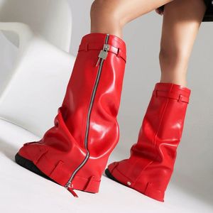 Nuevas <span class=keywords><strong>botas</strong></span> hasta la rodilla a la moda para mujer, pantalones de corte decorados <span class=keywords><strong>con</strong></span> cierre <span class=keywords><strong>con</strong></span> plataforma de punta redonda, Material suave para Otoño e Invierno - Product Image 6