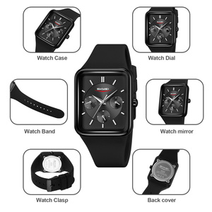 Montre chronographe carrée pour homme, bracelet en silicone de luxe, montre à quartz étanche 30M, montres en gros - Product Image 2