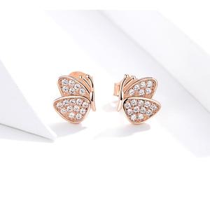 Oro rosa mariposa pendientes de plata esterlina de alergia SCE776 - Product Image 2