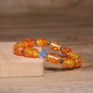 Bracelet élastique en hématite, croix et perles d'<span class=keywords><strong>ambre</strong></span>, bijou énergétique de guérison pour femmes et hommes, idéal pour le quotidien et comme cadeau. - Product Image 4