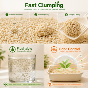 Litière pour chat en amidon de maïs et tofu, à base végétale, biodégradable, jetable aux toilettes, sans poussière, prix usine, marque privée, vente en gros - Product Image 2