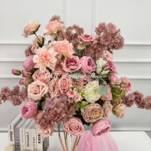 Boule de fleurs artificielles en soie rose poussiéreux de 50 cm, fleurs de cerisier roses personnalisées, <span class=keywords><strong>dahlia</strong></span>, rose, mélange de fleurs, décoration de centre de table - Product Image 3